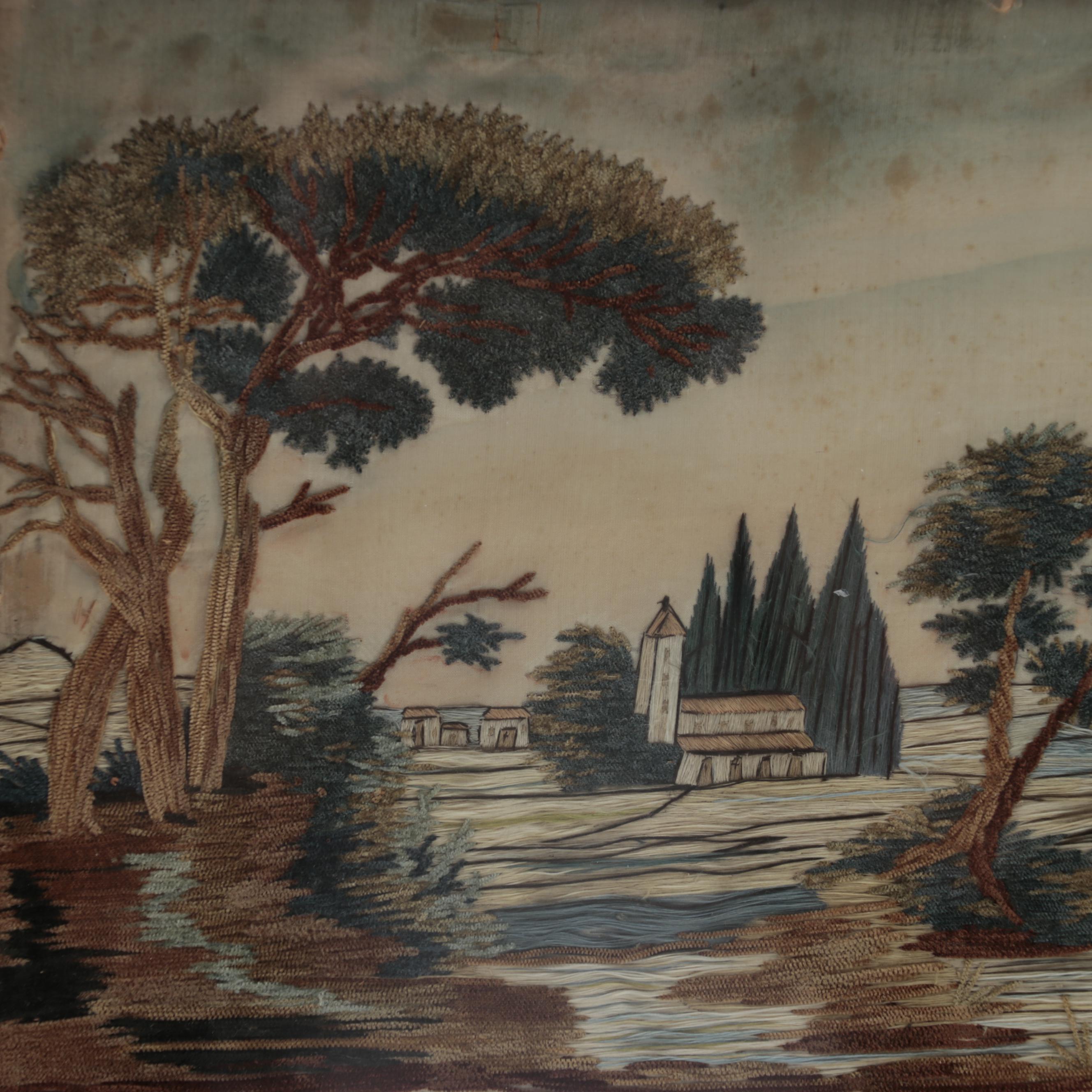 Antique French Embroidery Picture, Early 19th Century