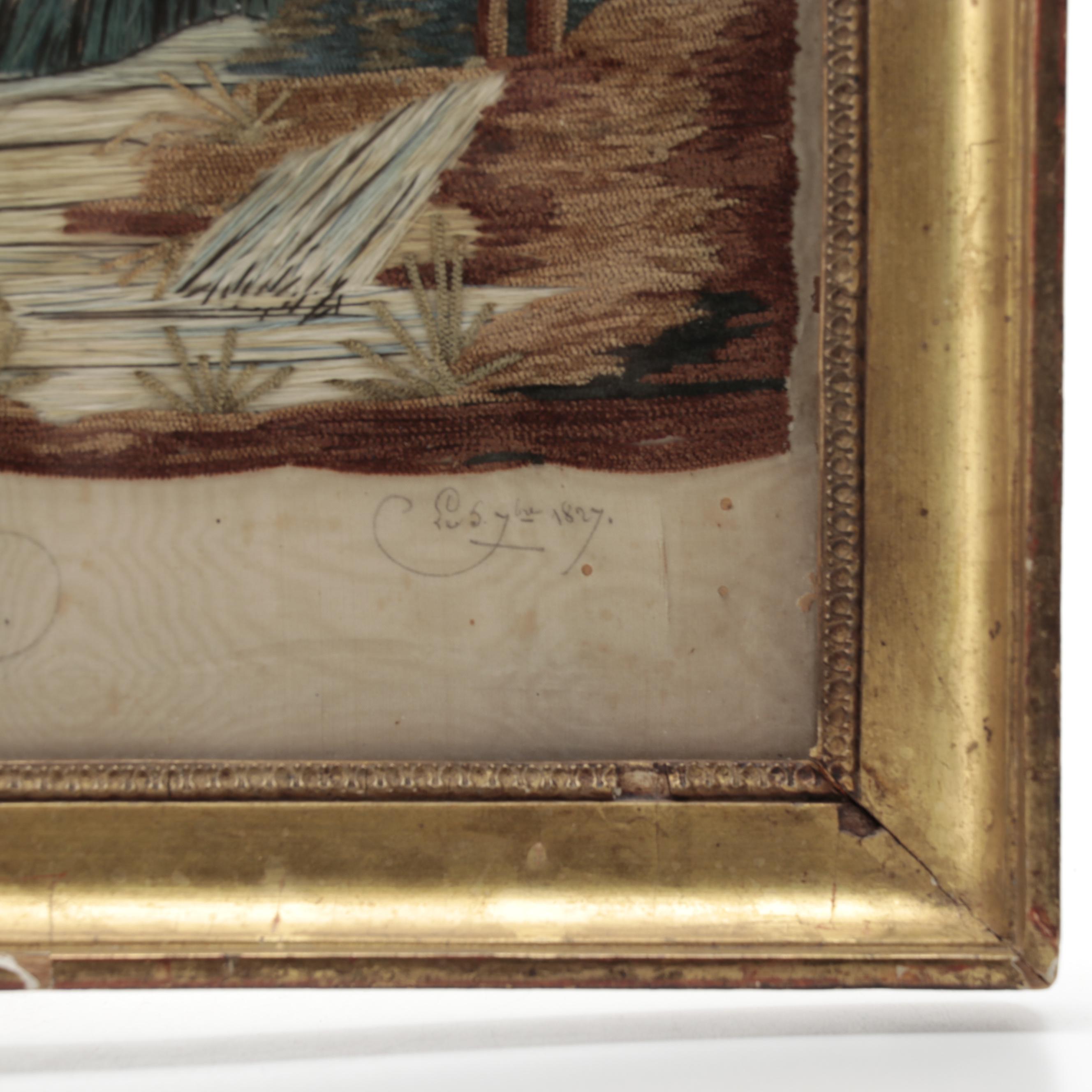 Antique French Embroidery Picture, Early 19th Century