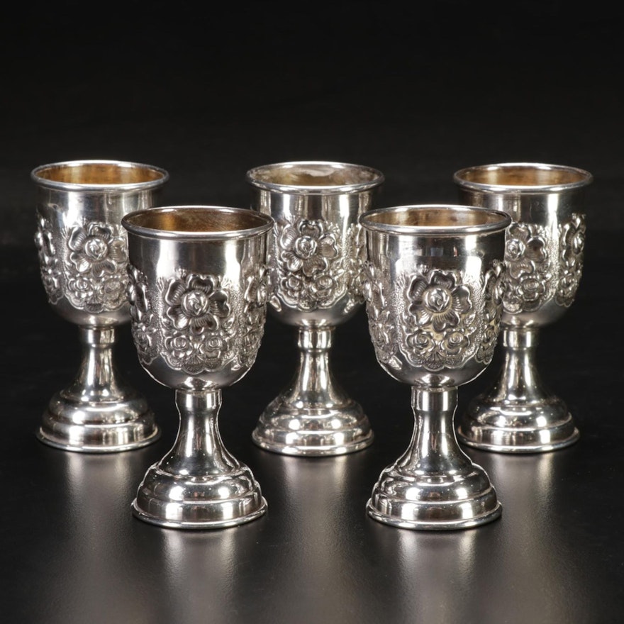 Repoussé Sterling Silver Liquor Cups, 20th Century