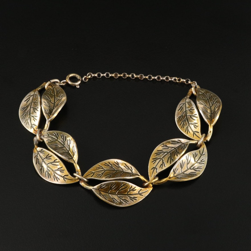 Vintage Norwegian Willy Winnaess for David Andersen Sterling Leaf Bracelet