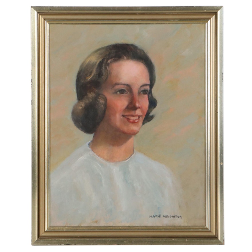 Marie Wigginton Portrait Oil Painting, Mid-20th Century