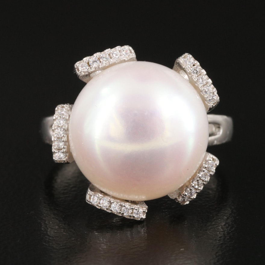 Sterling Pearl and Cubic Zirconia Ring