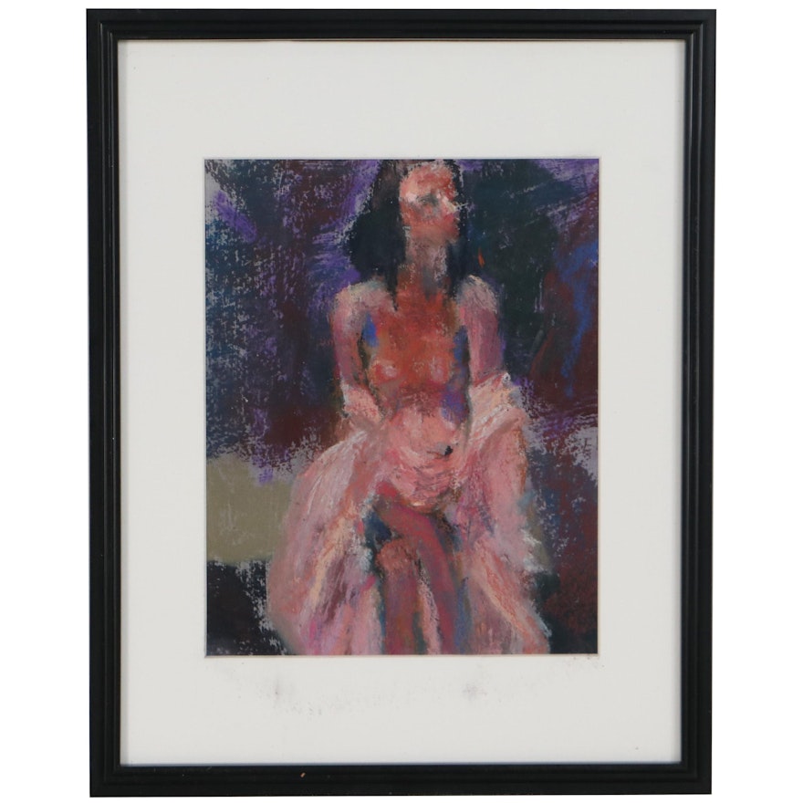 Ellen Briggs Abstract Pastel Drawing of Seated Woman, 21st Century