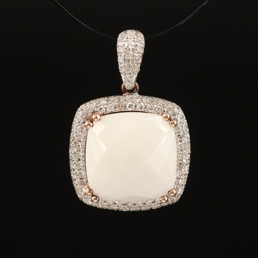 14K White Agate and Pavé Diamond Pendant