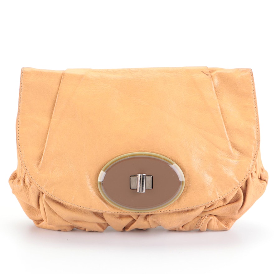 Marni Turn-Lock Flap Clutch in Tan Pleated Goatskin