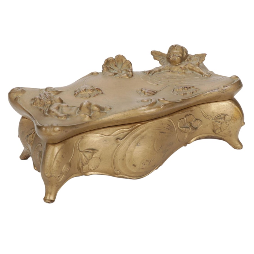 Art Nouveau Gilt Metal Jewelry Casket