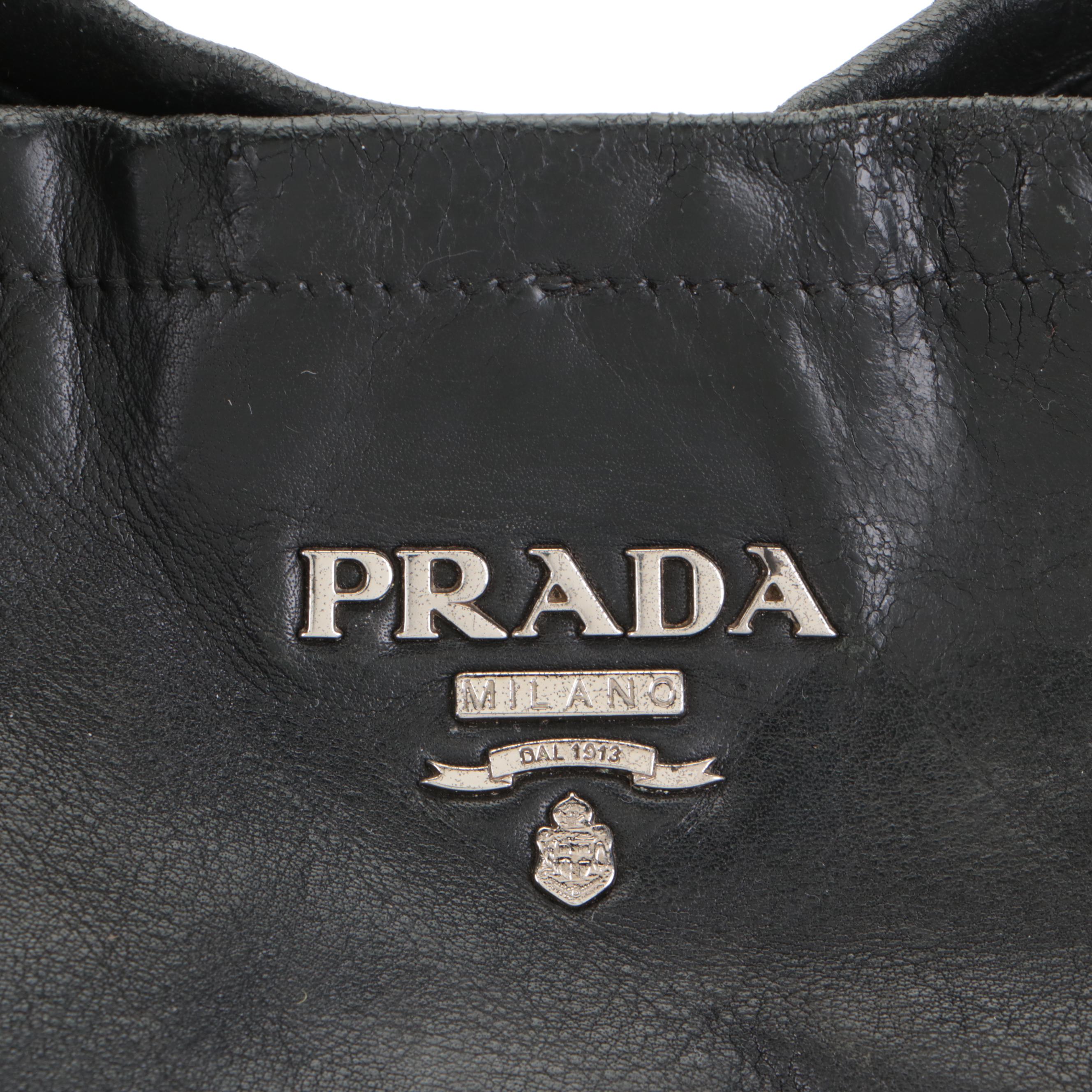 Prada Side Pocket Shoulder Bag with Buckle Strap Accents in Black Leather