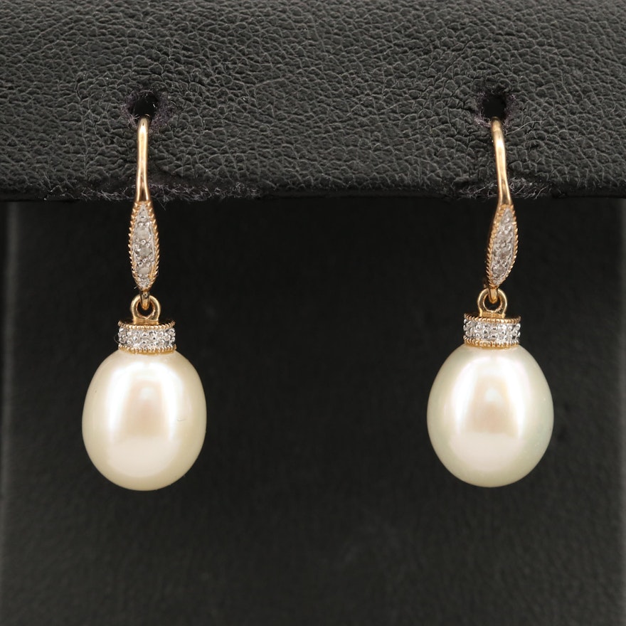 10K Drop Pearl and Diamond Earrings