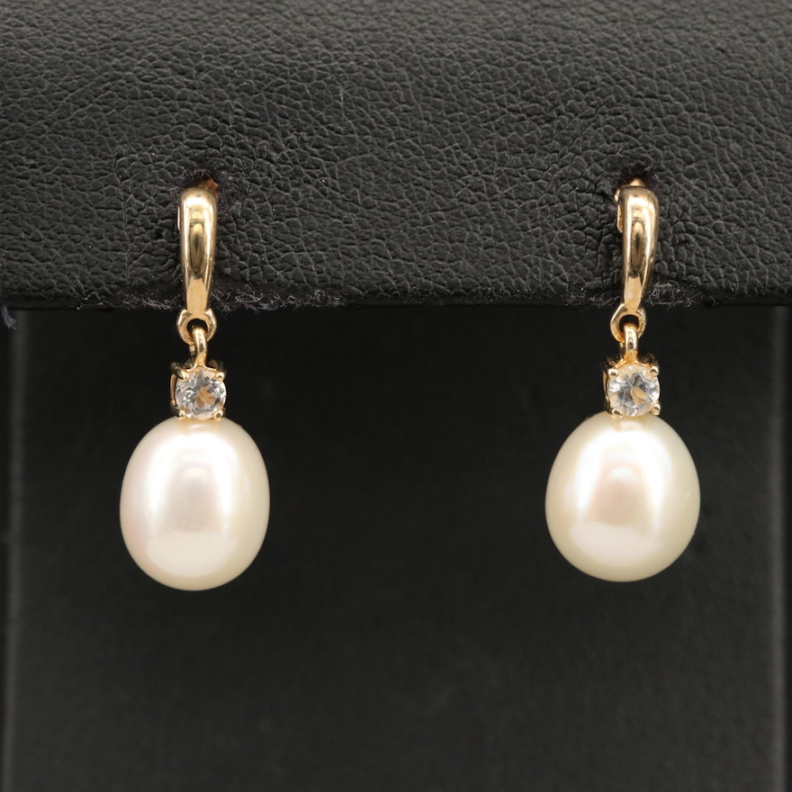10K Pearl and Topaz Drop Earrings