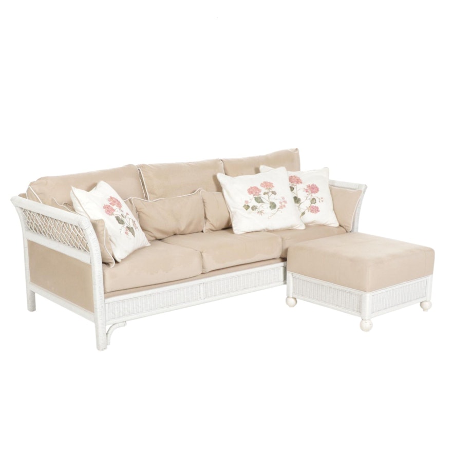 Henry Link for Lexington Furniture Painted Rattan Patio Sofa and Ottoman