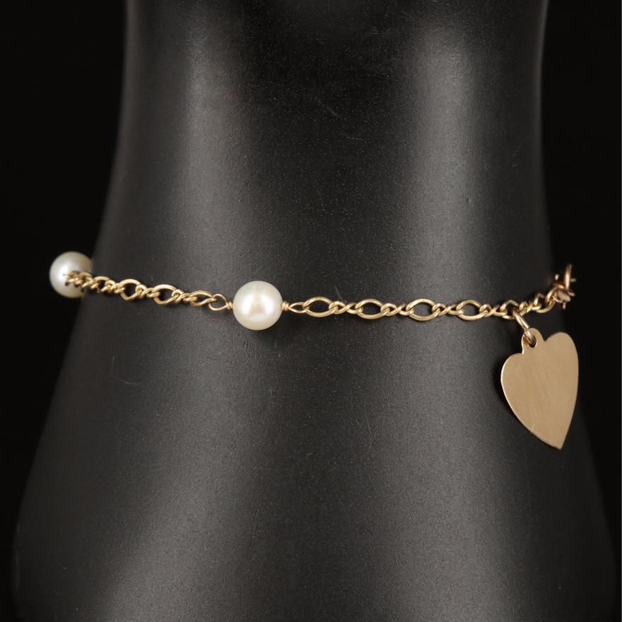 10K Pearl Station Heart Bracelet