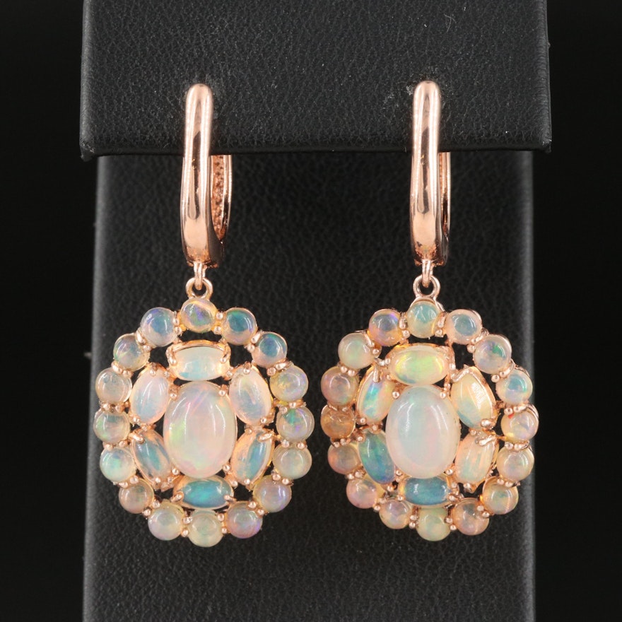 Sterling Silver Rose Tone Opal Cluster Earrings