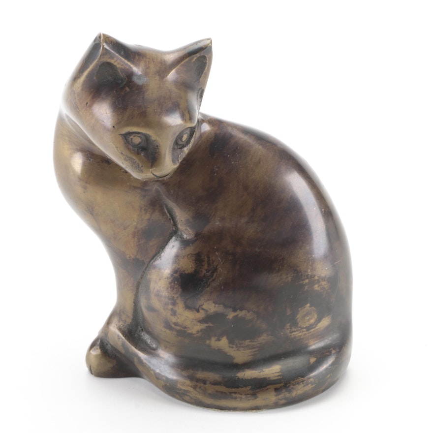 Seated Brass Cat Figurine