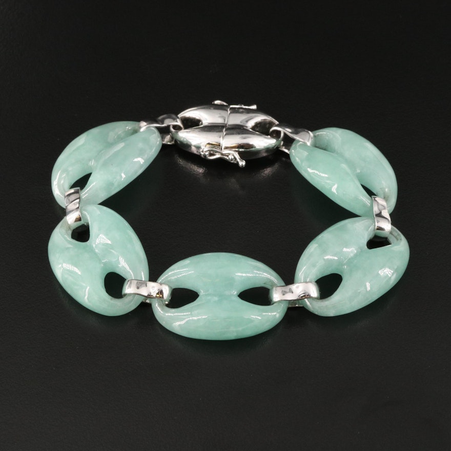 Sterling Jadeite Mariner Chain Bracelet