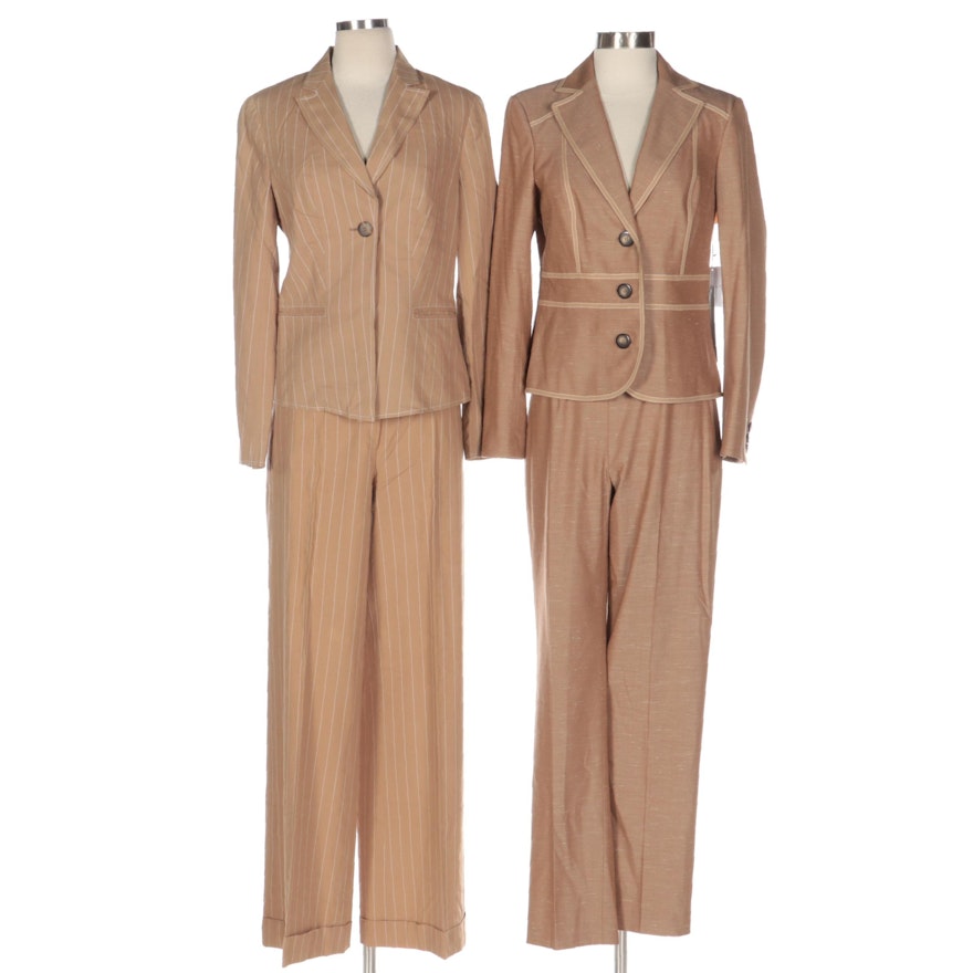 Worth Collection Pin Striped and Taped Trim Pantsuits