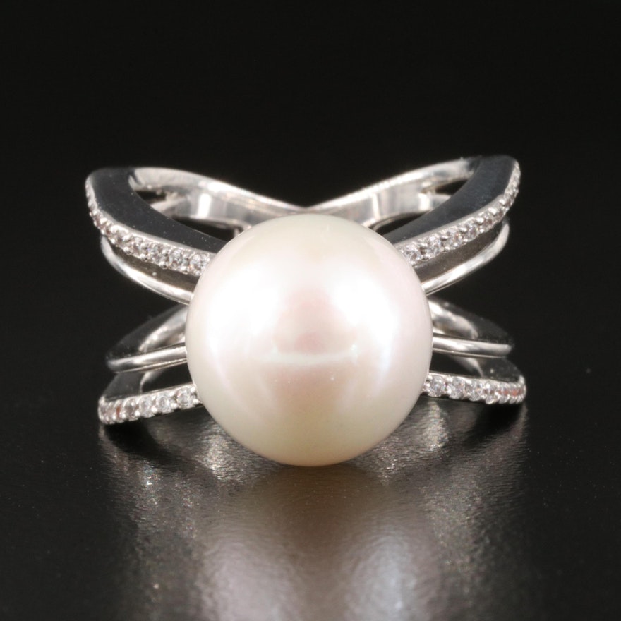 Sterling Pearl and Cubic Zirconia Ring