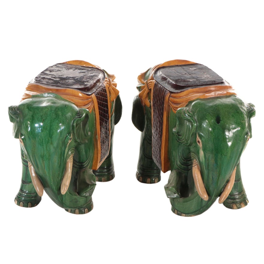 Pair of Chinese Sancai Glaze Elephant Garden Stools