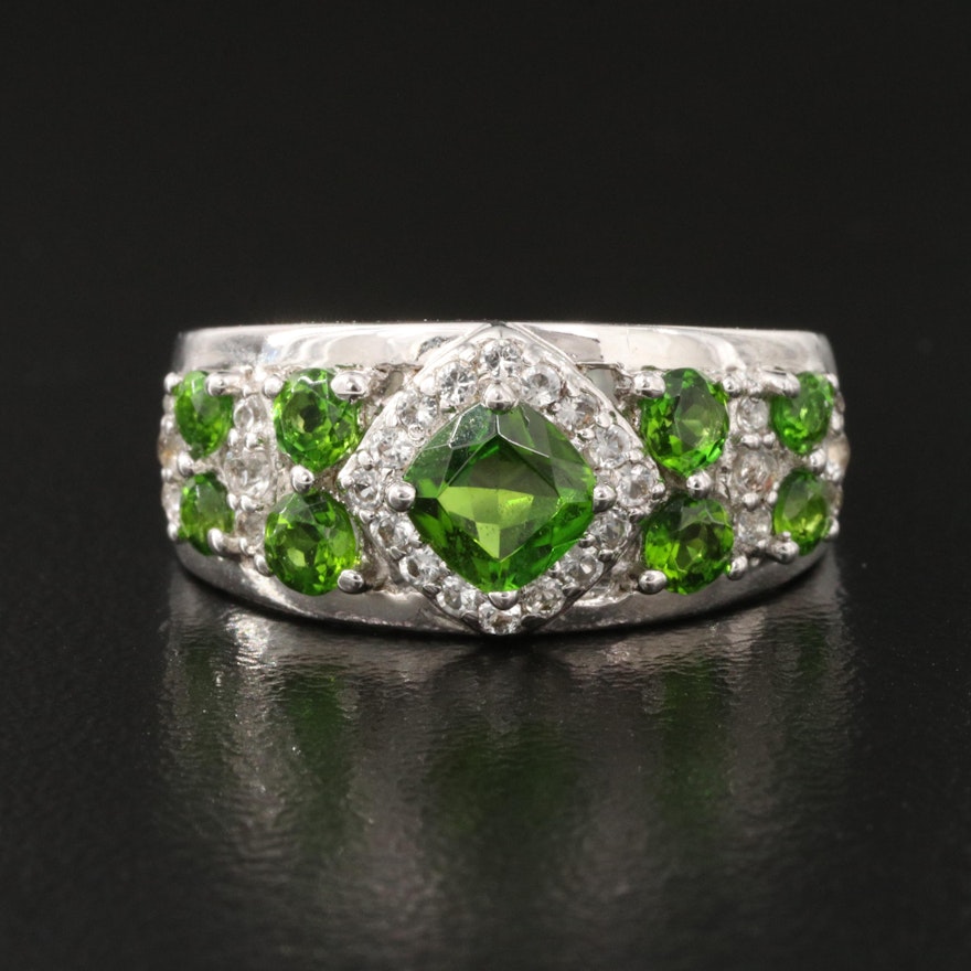 Sterling Diopside and White Topaz Ring