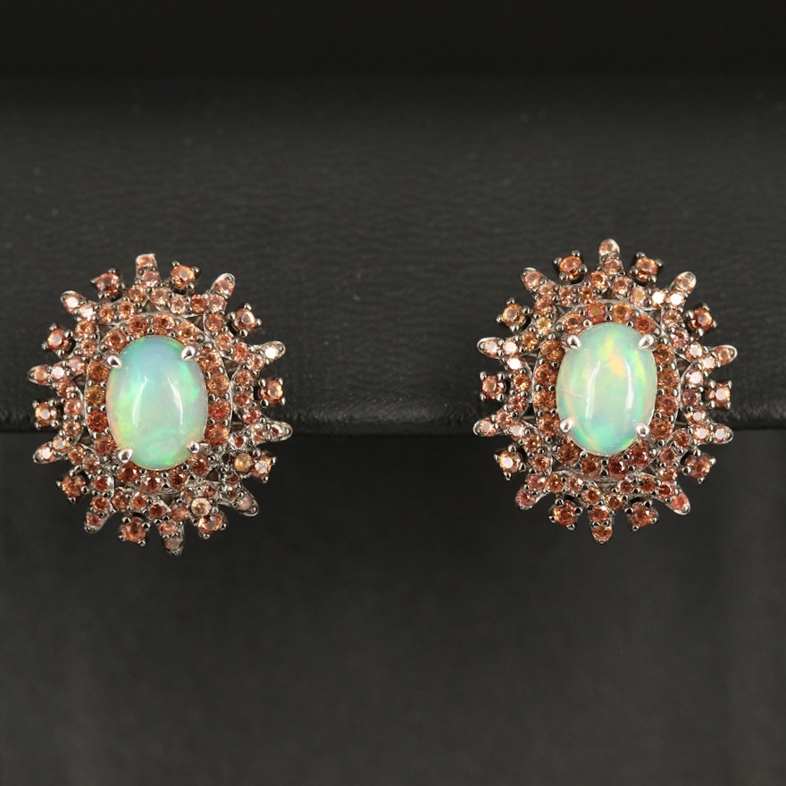 Sterling Opal and Sapphire Earrings