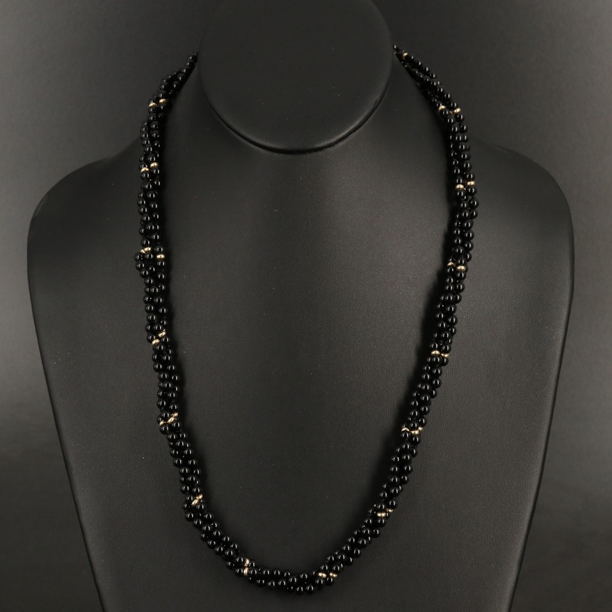 14K Black Onyx Twisted Triple Strand Necklace