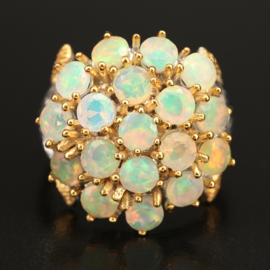 Sterling Opal Cluster Ring with Foliate Accents