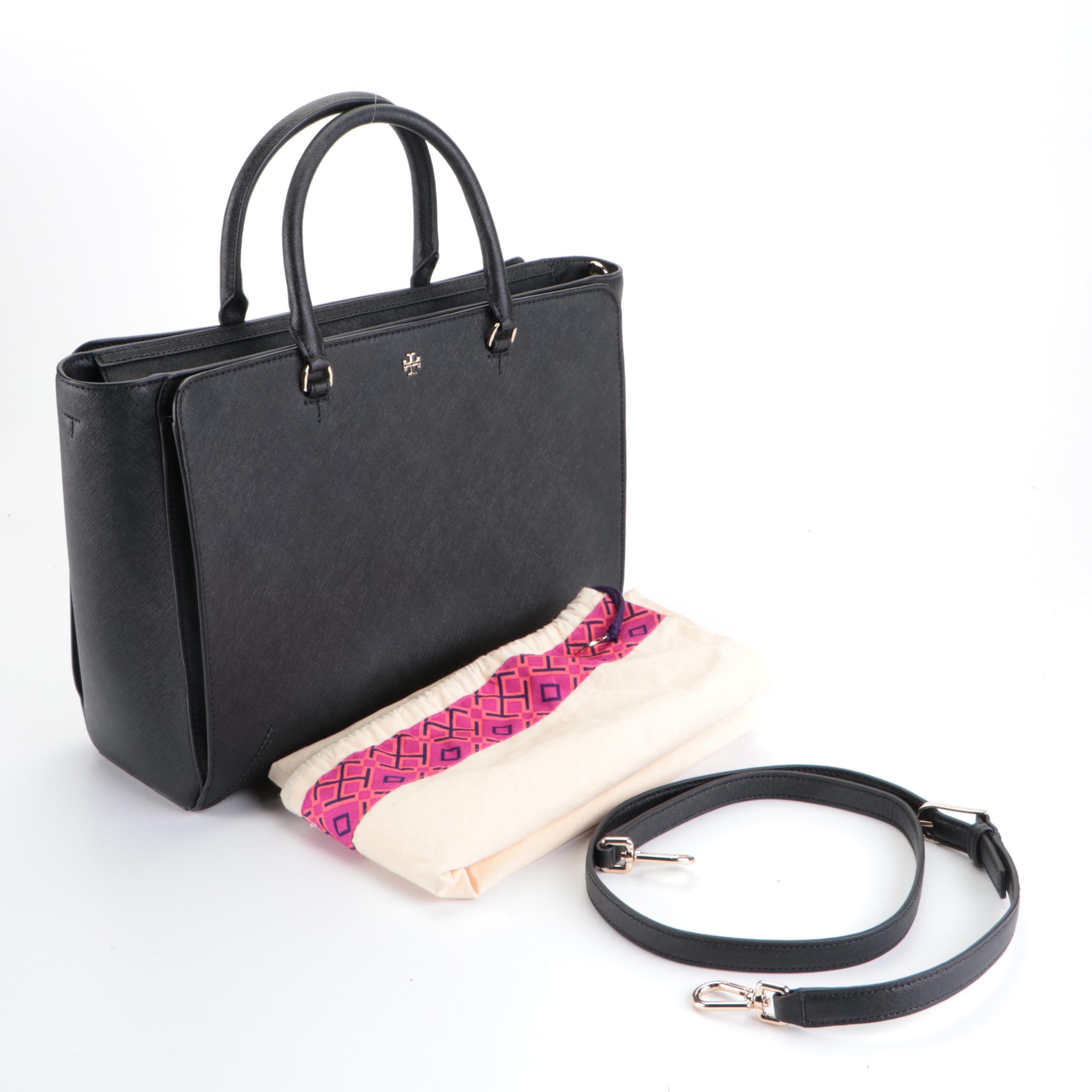 Tory Burch Robinson Large Zip Tote Bag in Black Leather