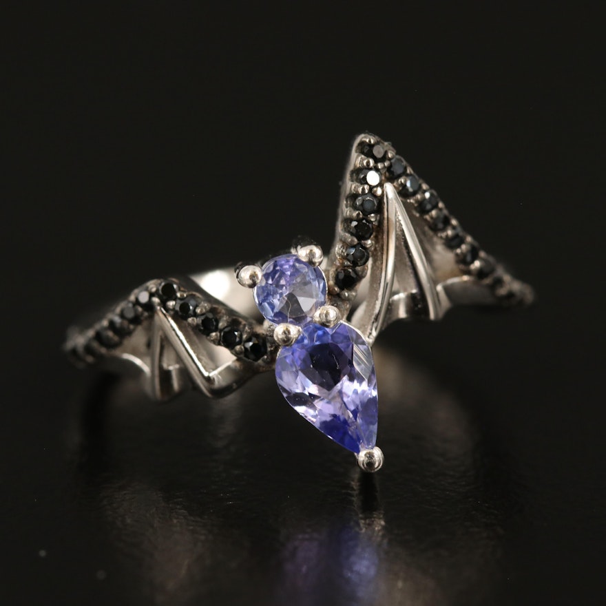 Sterling Tanzanite and Cubic Zirconia Bat Ring