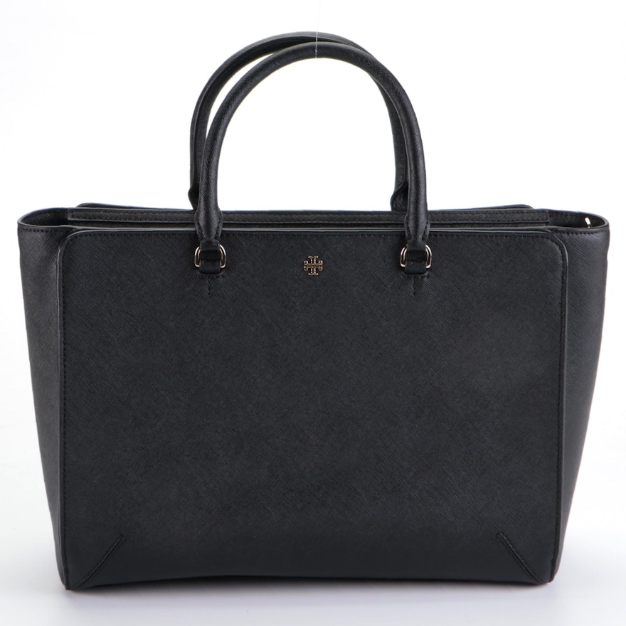 Tory Burch Robinson Large Zip Tote Bag in Black Leather