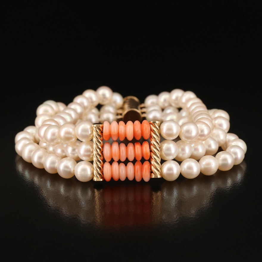 14K Pearl and Coral Bracelet