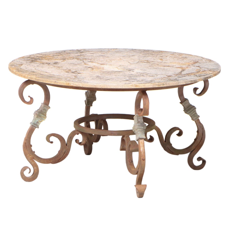 Wrought Iron and Stone Coffee Table