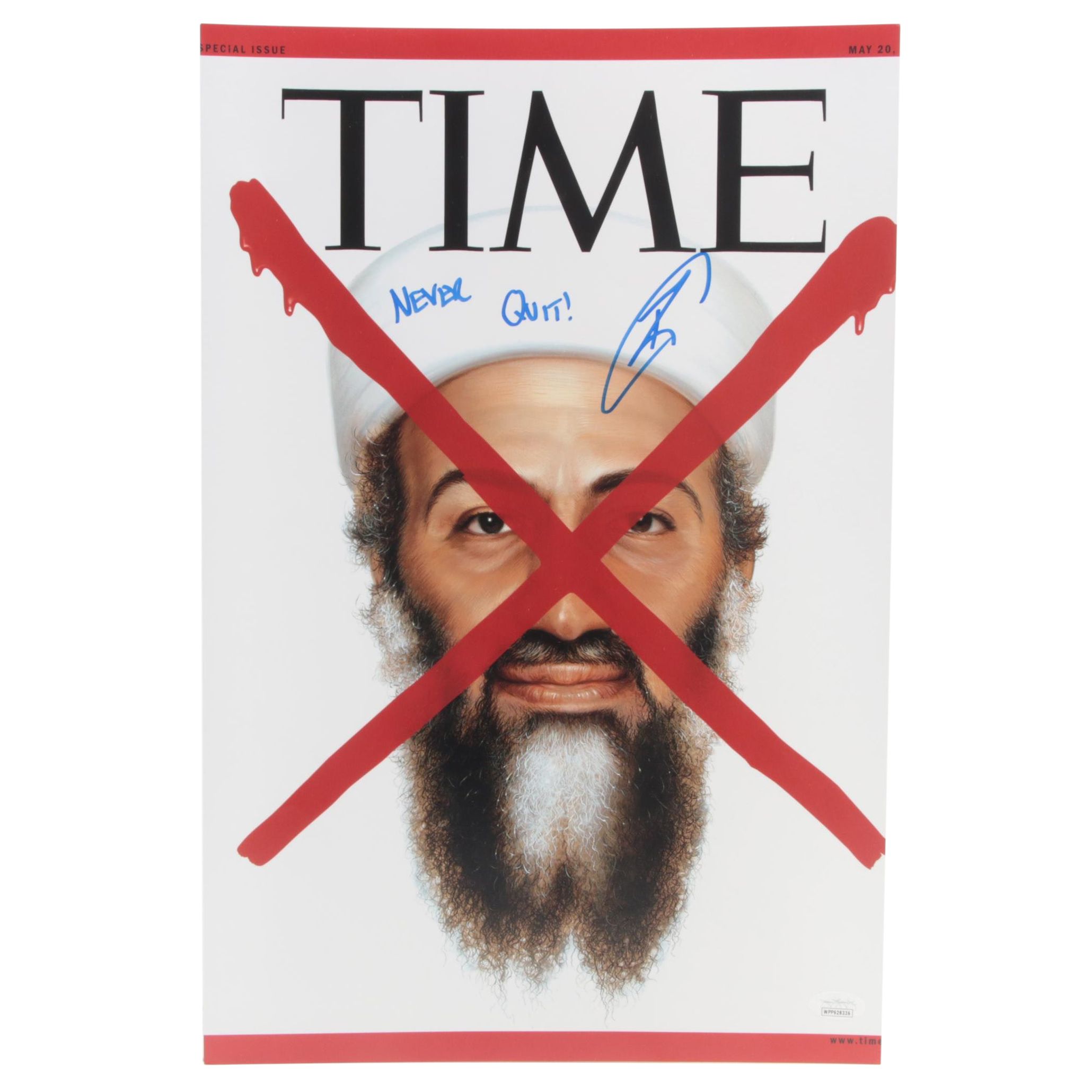 Robert O'Neill Signed "Never Quit" Osama Bin Laden "Time" Poster Print, JSA