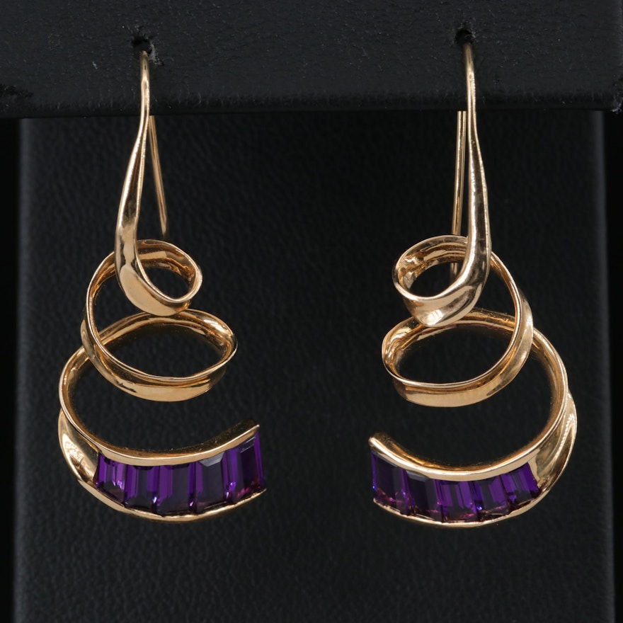 14K Amethyst Accented Spiral Earrings