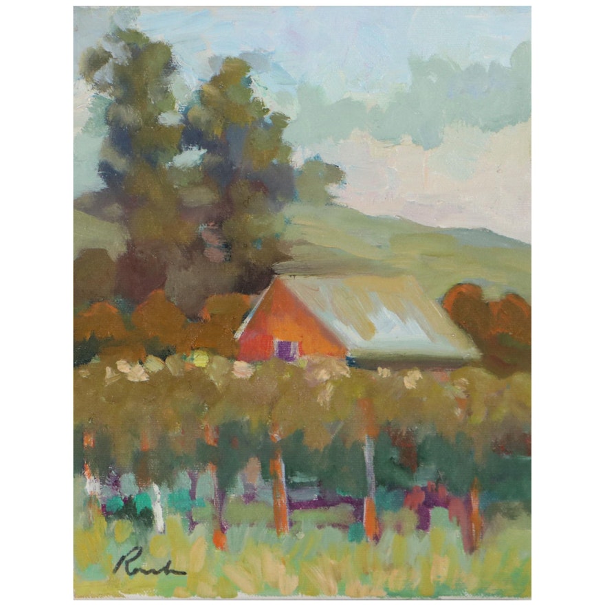 Sally Rosenbaum Landscape Oil Painting "Old Sonoma Hwy," 21st Century