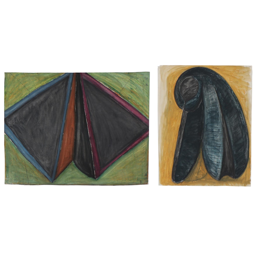 Achi Sullo Mixed Media Paintings of Abstract Sculptural Studies, Circa 1957