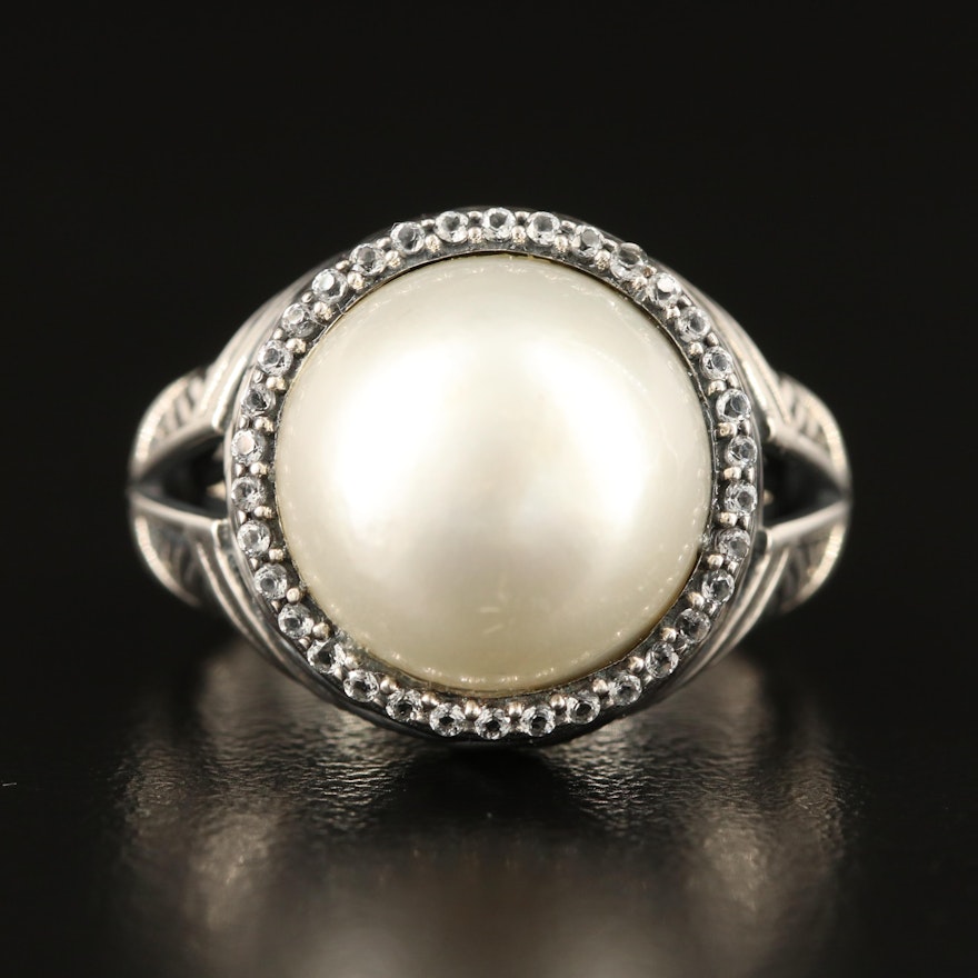 Sterling Pearl and Topaz Ring