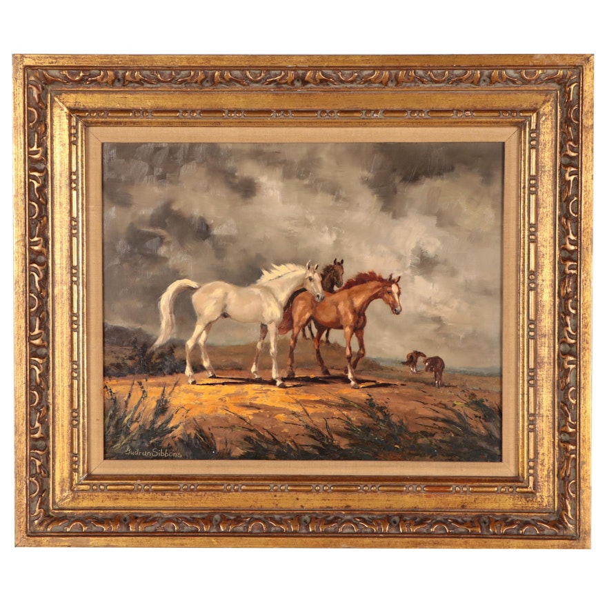 Gudrun Barbara Sibbons Oil Painting of Horses, Late 20th Century