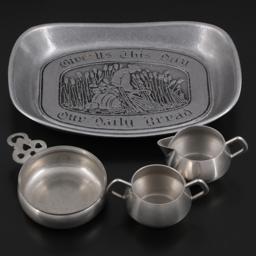 Williamsburg Stieff Pewter Porringer with Other Pewter Table Accessories