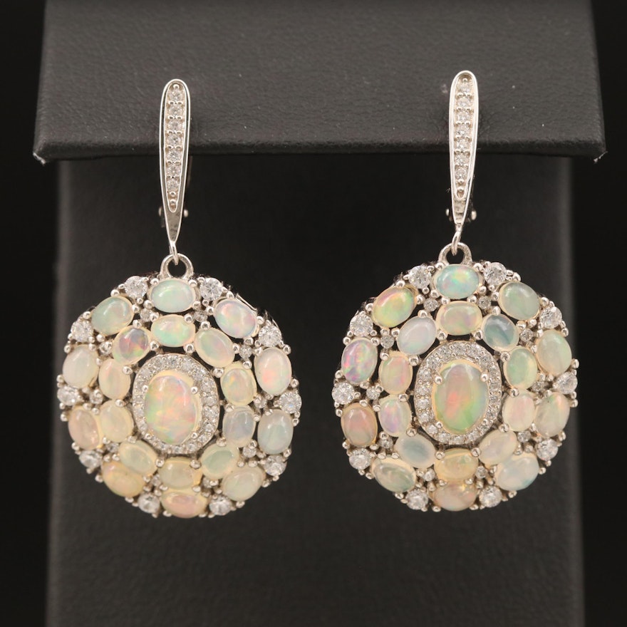 Sterling Opal and Cubic Zirconia Earrings