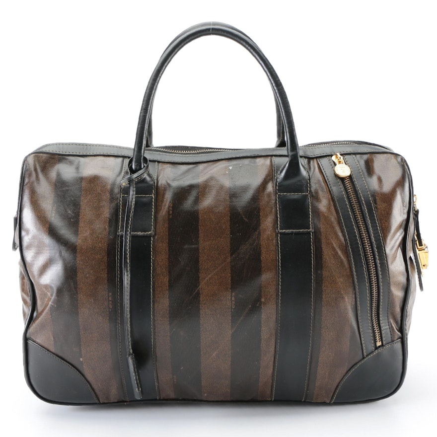 Fendi Pequin Stripe Travel Bag and Accessory Pouch in Coated Canvas and Leather