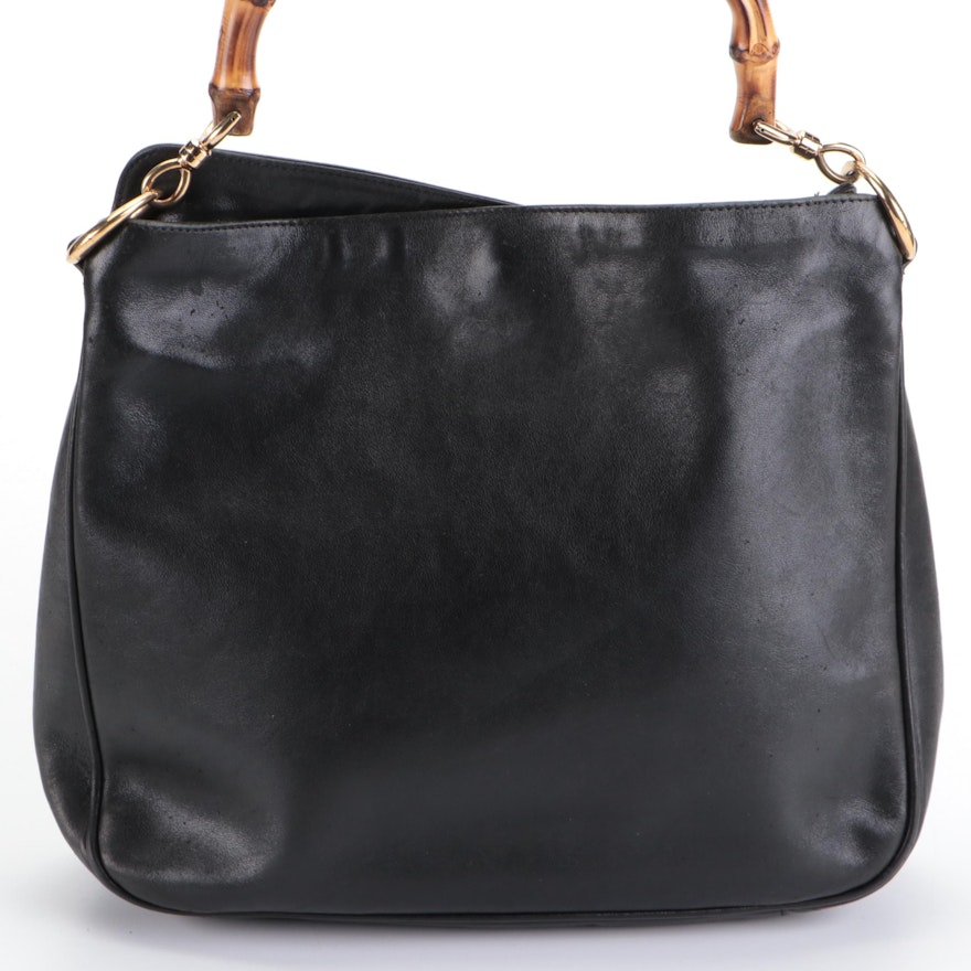 Gucci Bamboo Handbag in Black Leather with Detachable Strap