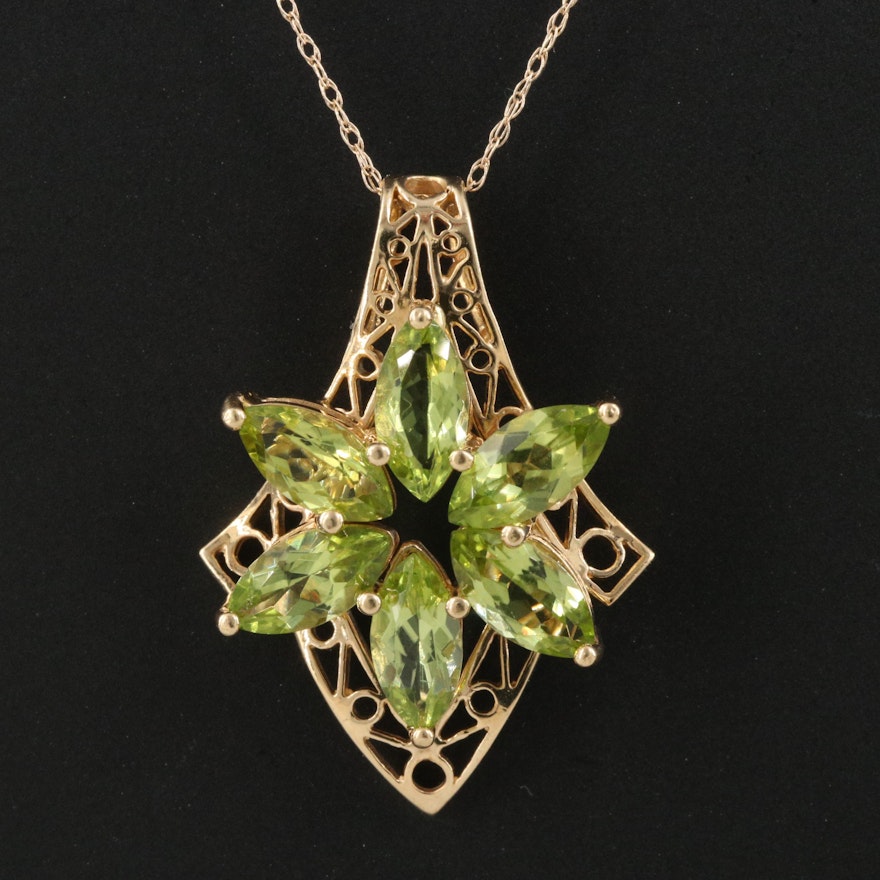 14K Openwork Peridot Flower Pendant Necklace