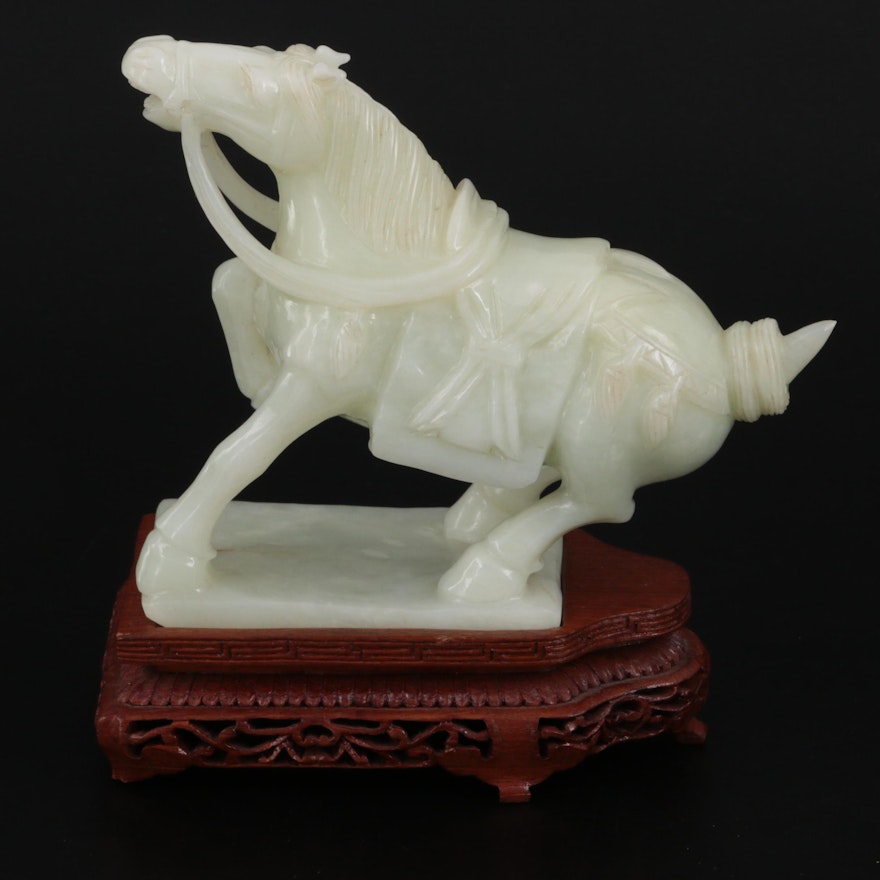 Chinese Tang Style Carved Serpentine Horse Sculpture