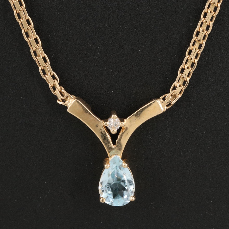 14K Aquamarine and Diamond Necklace