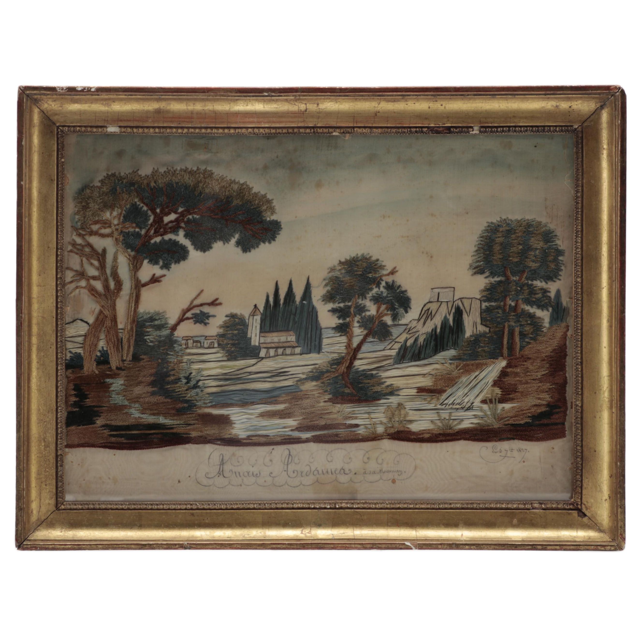 Antique French Embroidery Picture, Early 19th Century