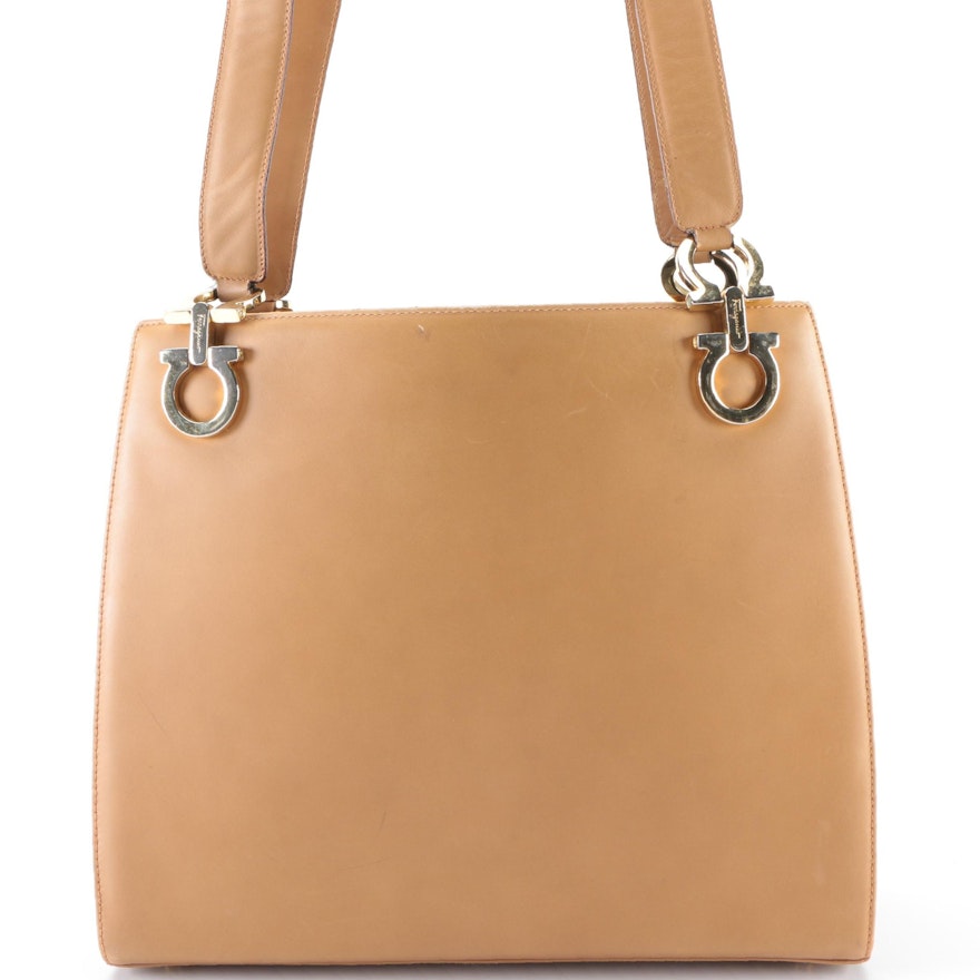 Salvatore Ferragamo Gancini Shoulder Bag in Caramel Leather