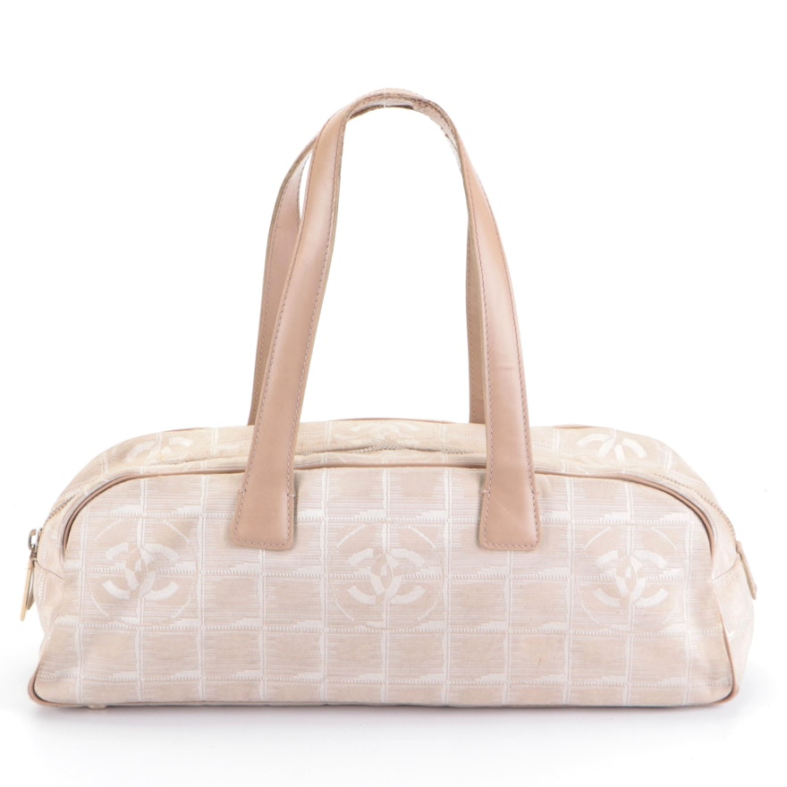 Chanel Travel Line Satchel Small in Beige Nylon Jacquard and Leather