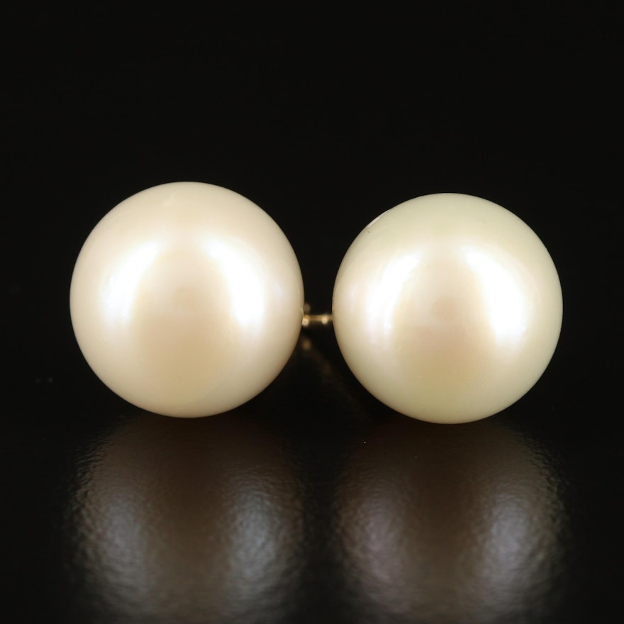 14K 12.60 MM - 12.90 MM Pearl Stud Earrings