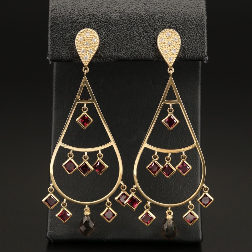 18K Diamond, Garnet and Gemstone Chandelier Earrings