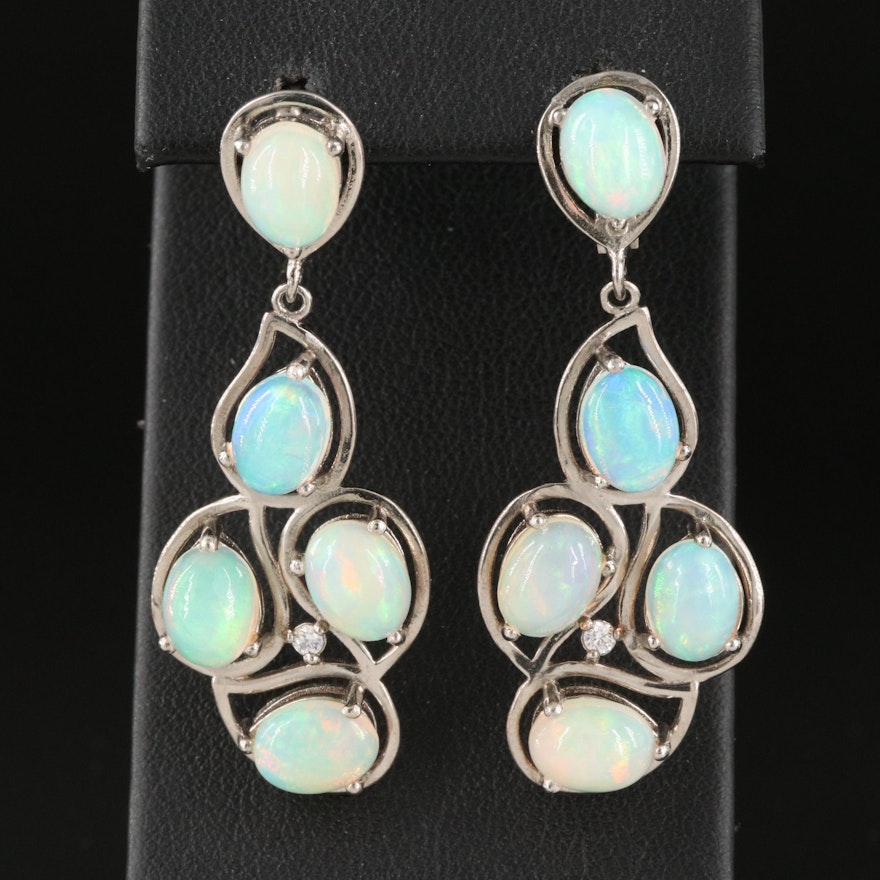 Sterling Silver Opal and Cubic Zirconia Drop Earrings