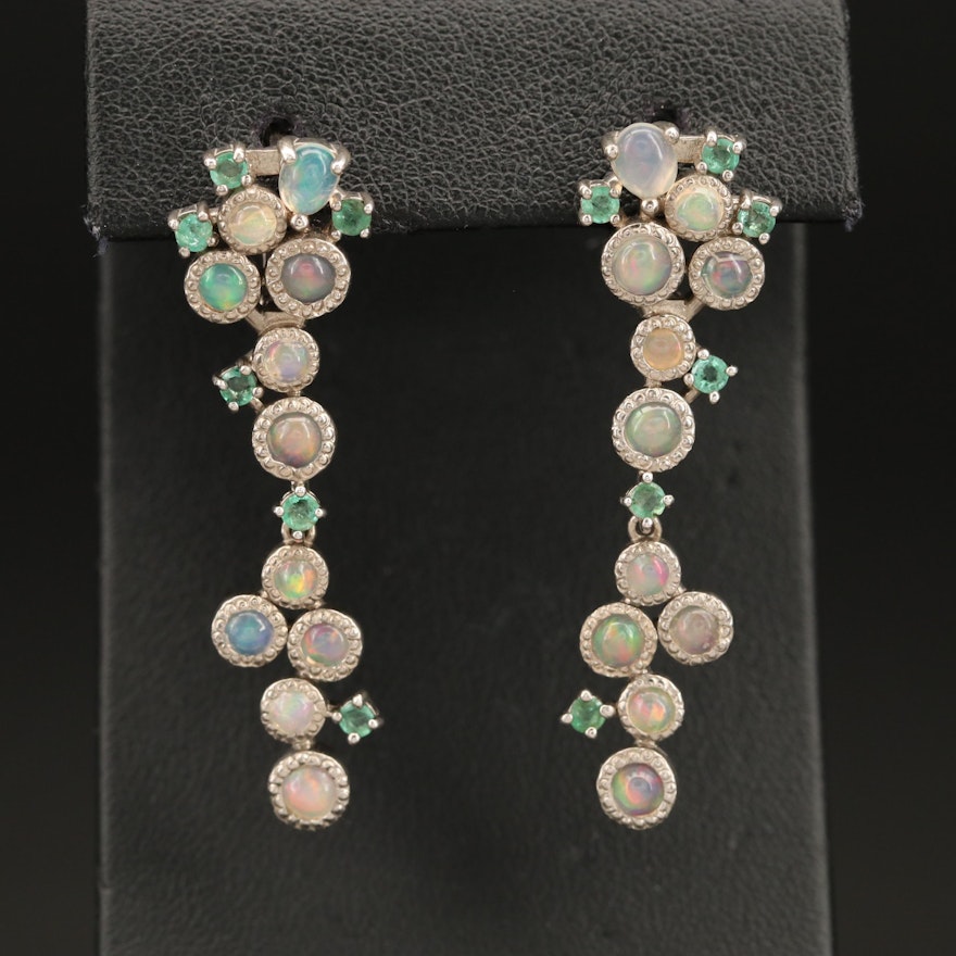 Sterling Opal and Emerald Drop Earrings